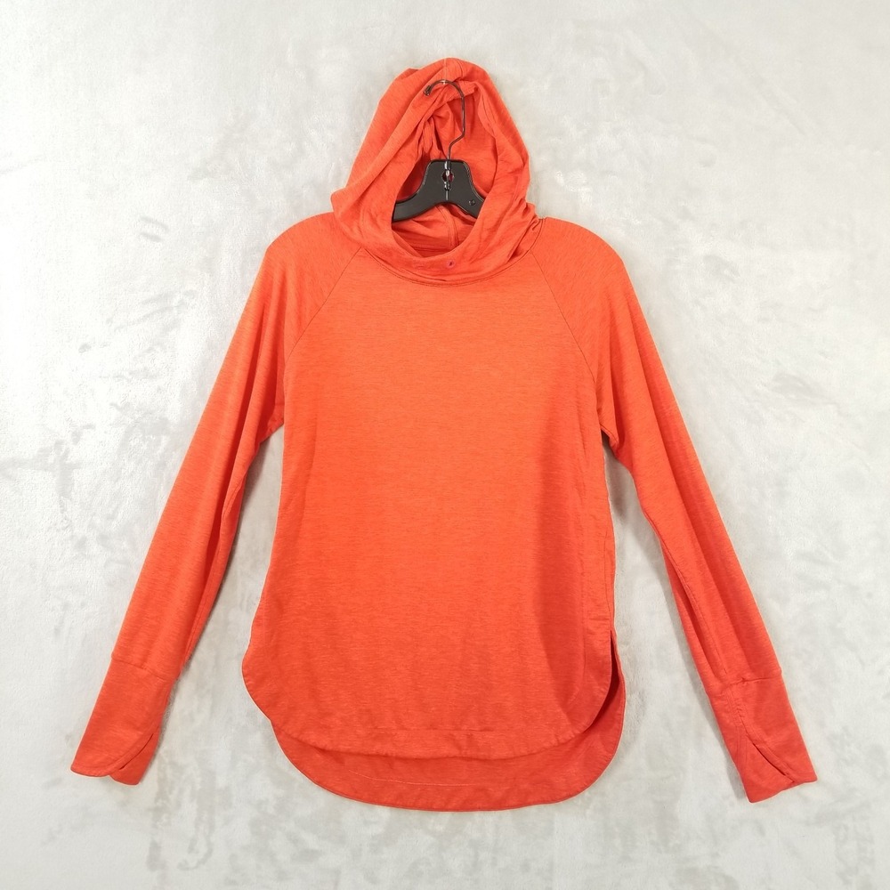 Athleta Uptempo Hoodie Women Small Orange Funnel Thumbhole Long Sleeve Pullover
